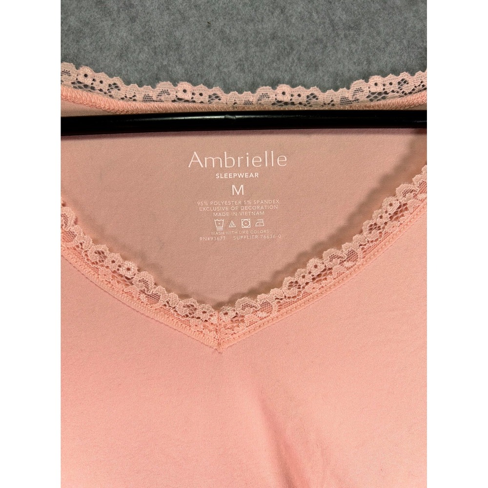 Ambrielle Pajama Set Womens Medium Pink Beige Butterfly Print Stretch Sleepwear - Picture 2 of 16